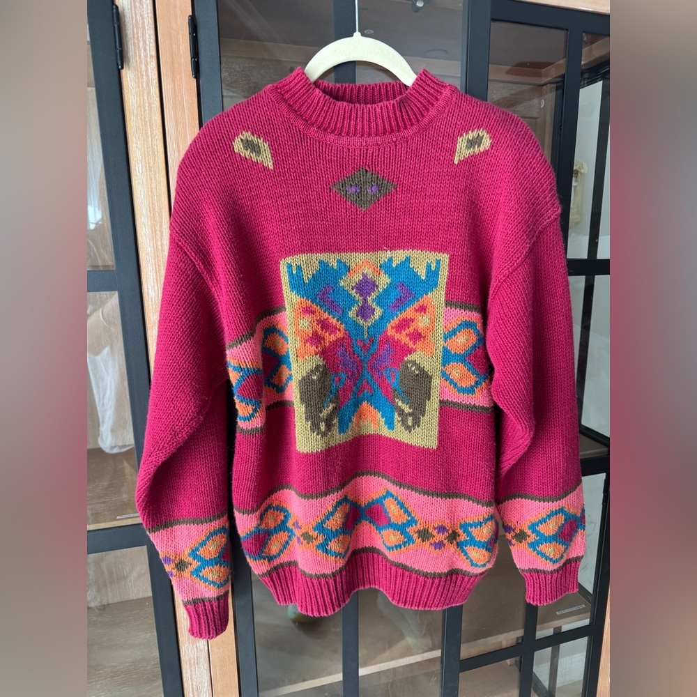 Vintage 90s PASTA chunky Knit Sweater Ramie Cotton butterfly Pullover colorful - Picture 7 of 11